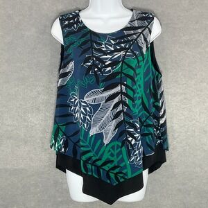 Alfani Petite Tank Top Sleeveless Layered Asymmetrical Hem‎ Tropical Sz L Flowy